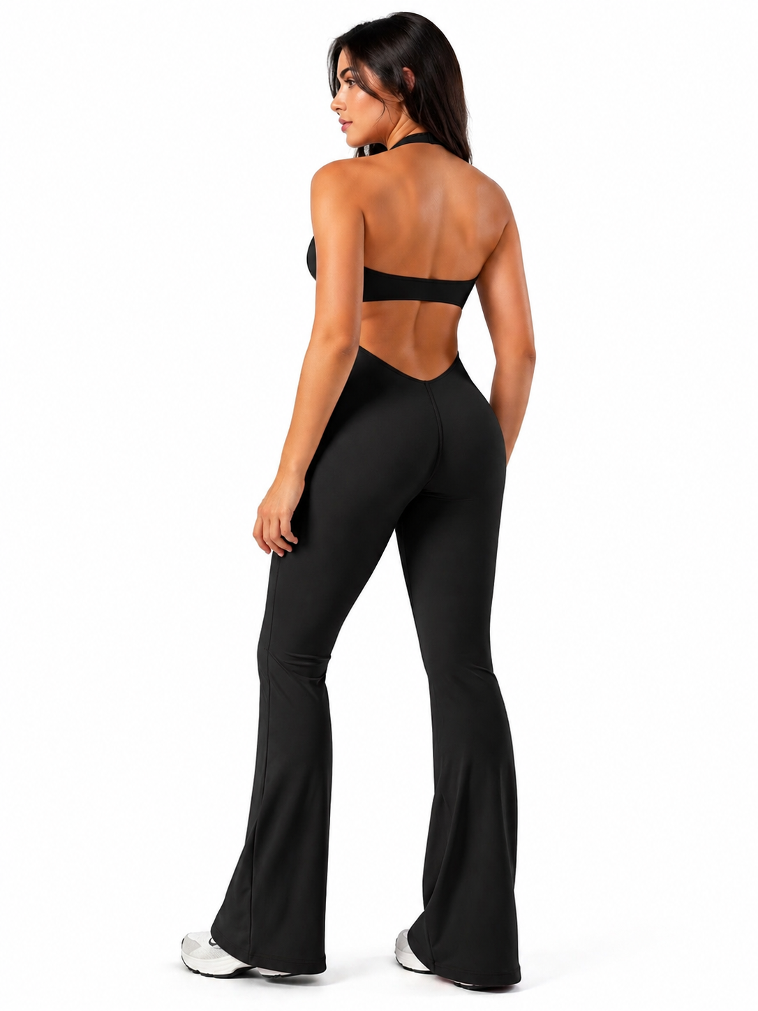 Princess Flared Holter Jumpsuit Negro
