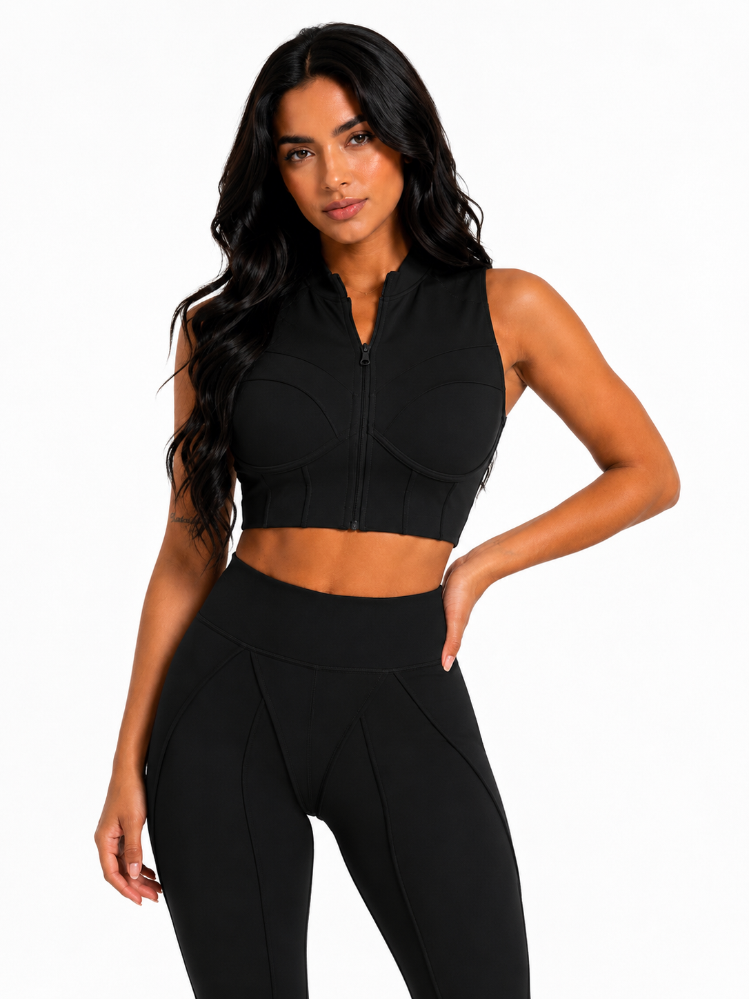 Trending Moto Mami Legging & Top con Zipper Negro