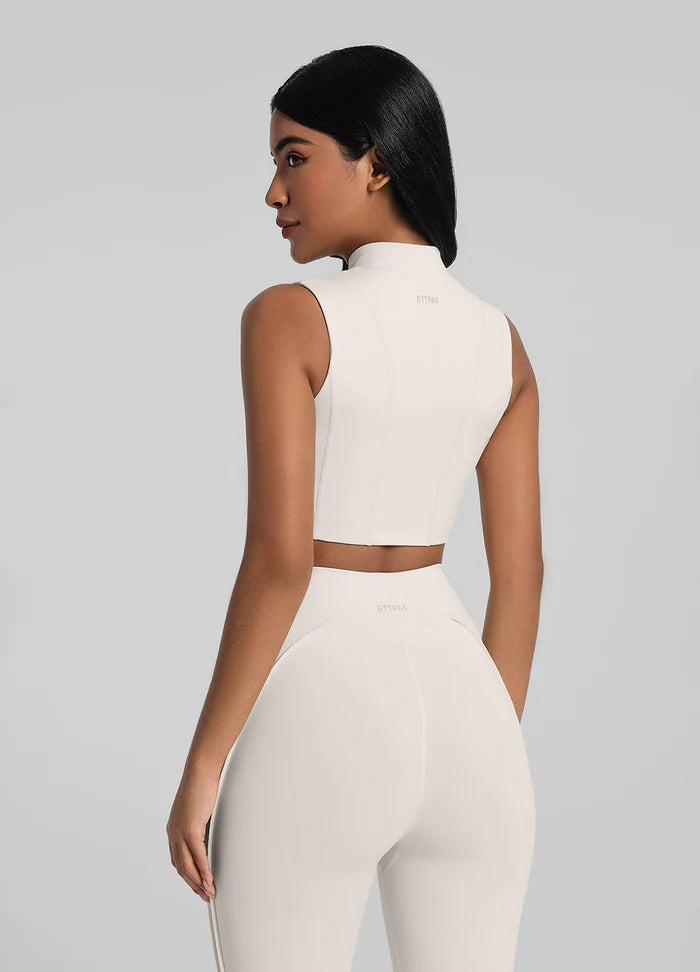 Trending Moto Mami Legging & Top con Zipper Beige