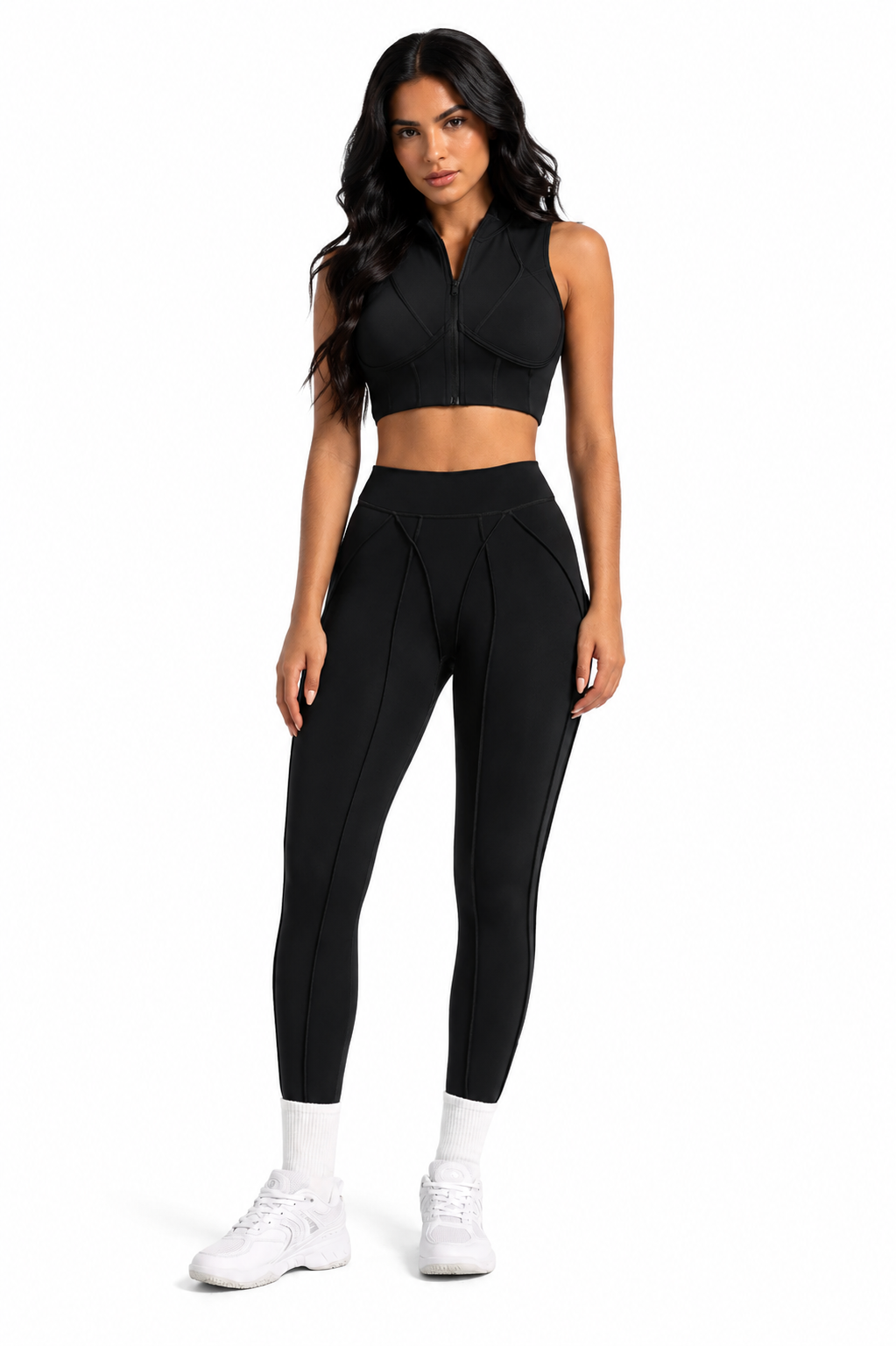 Trending Moto Mami Legging & Top con Zipper Negro