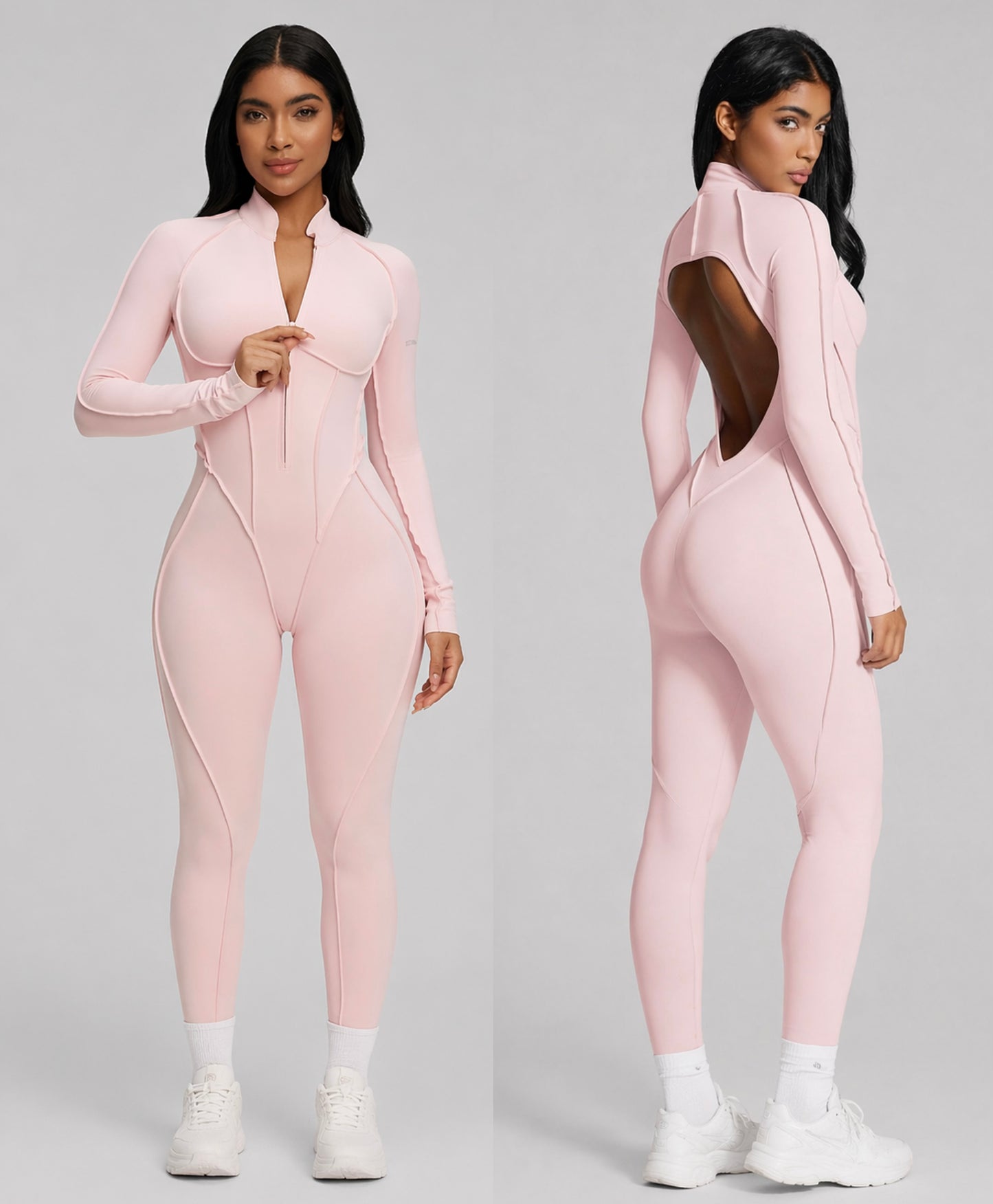 Moto Mami Enterizo Manga Larga Rosa Claro con Zipper