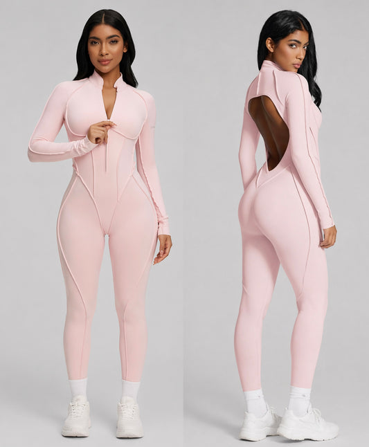 Moto Mami Enterizo Manga Larga Rosa Claro con Zipper