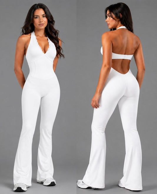 Princess Flared Holter Jumpsuit Blanco