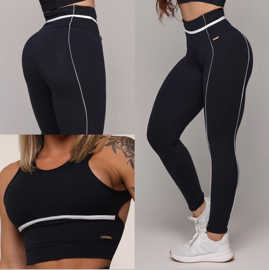 Black & White Legging de Compresión Brasileño Scrunch (5 Estrellas) & Crop Top