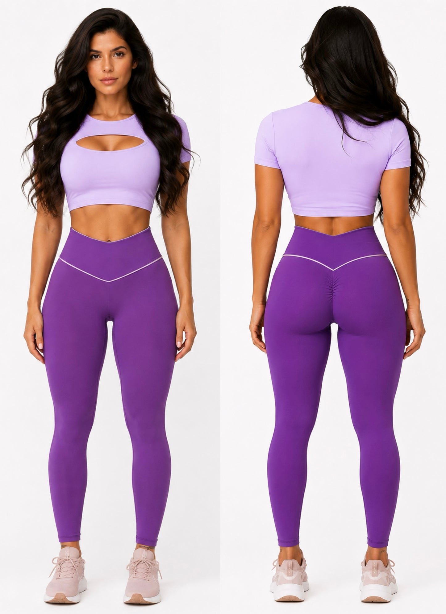 Legging de Compresión Brasileño Violeta Scrunch (5 Estrellas) & Crop Top Lavanda