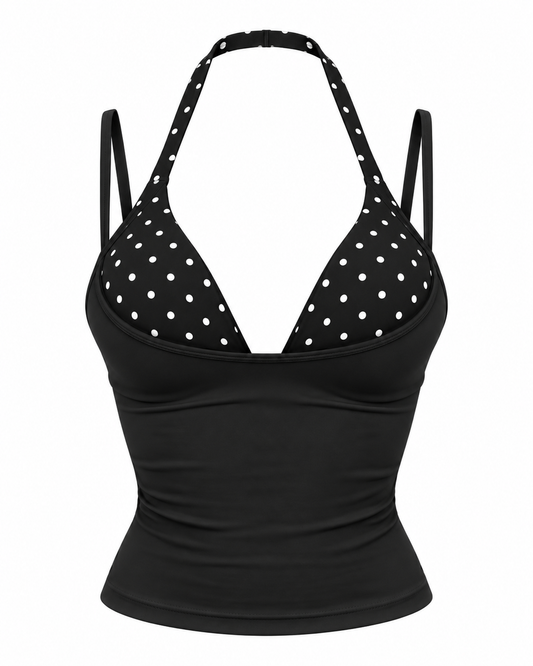 Polka Dots Black Halter Tank Top