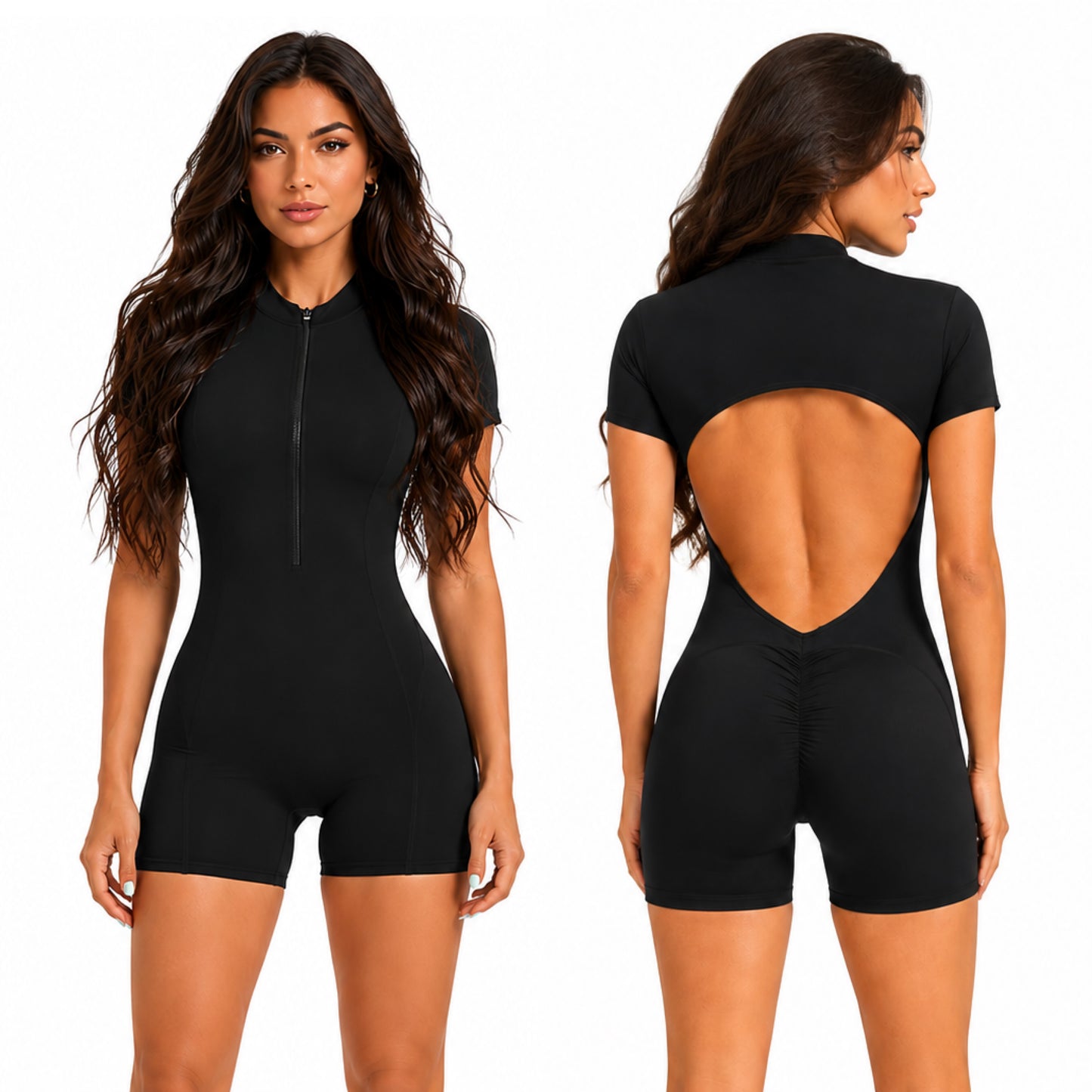 Sculpt Romper V Scrunch Negro