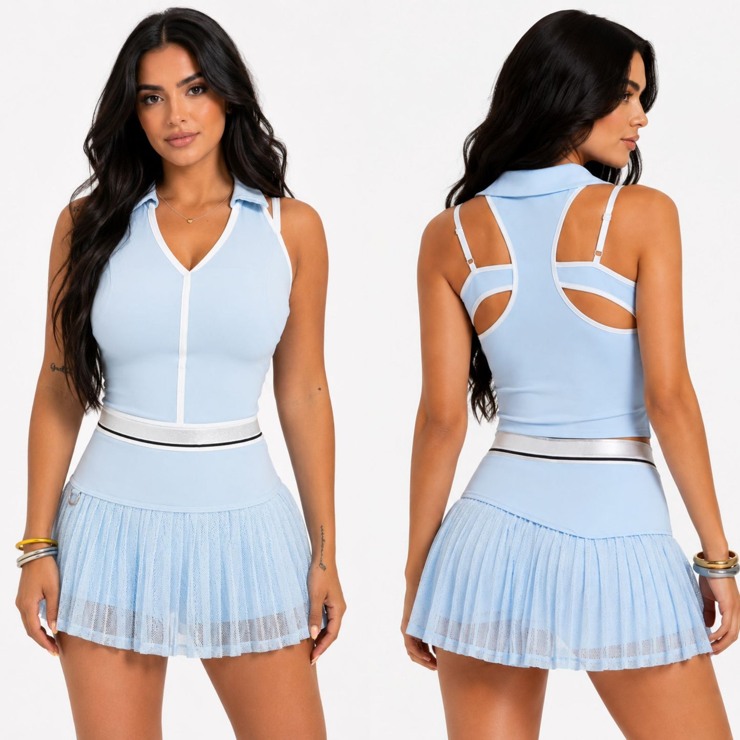Santorini Falda con Pantalón & Top Azul Claro
