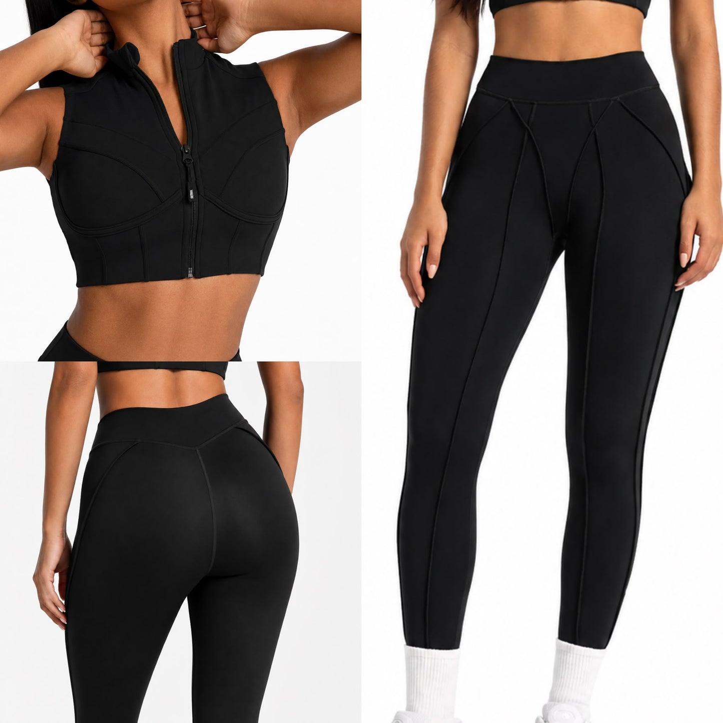 Trending Moto Mami Legging & Top con Zipper Negro