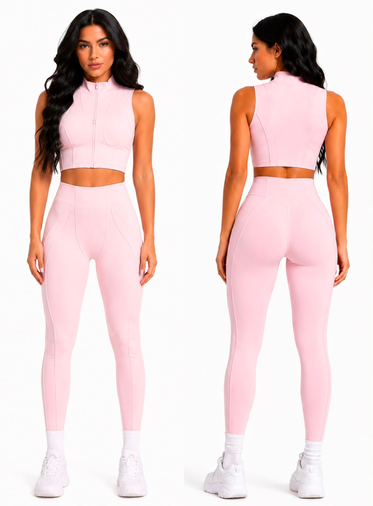 Trending Moto Mami Legging & Top con Zipper Rosa Claro