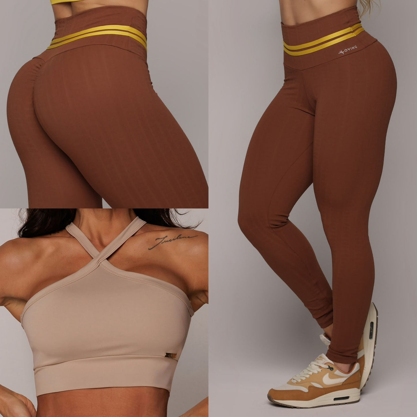 Jacquard Brown Legging Brasileño Scrunch & Crop Top