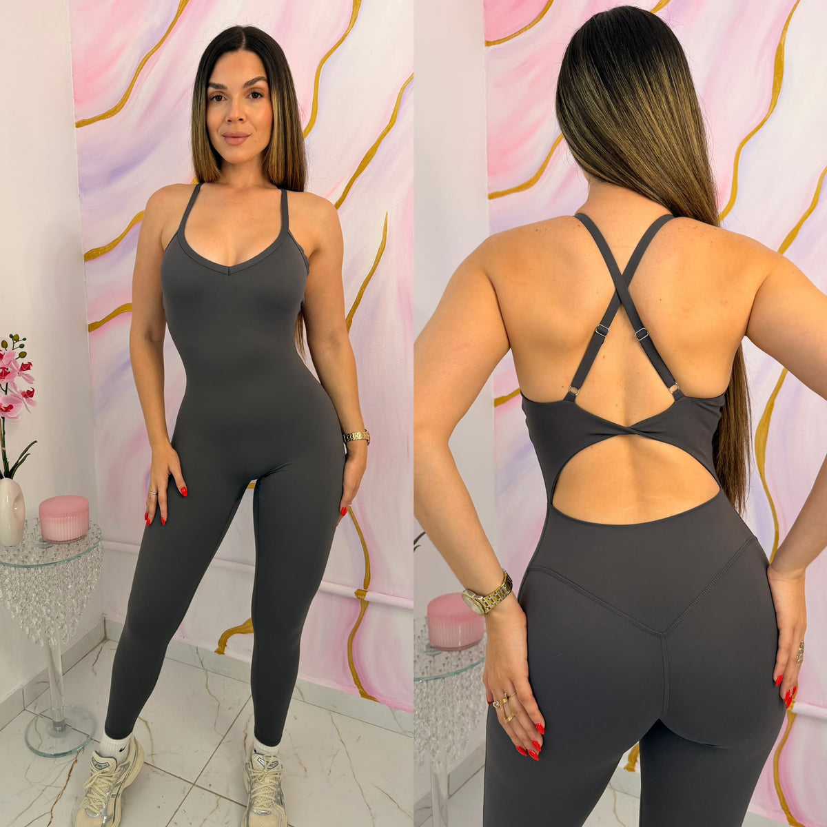Elevate Enterizo Gris con Tiras Ajustables