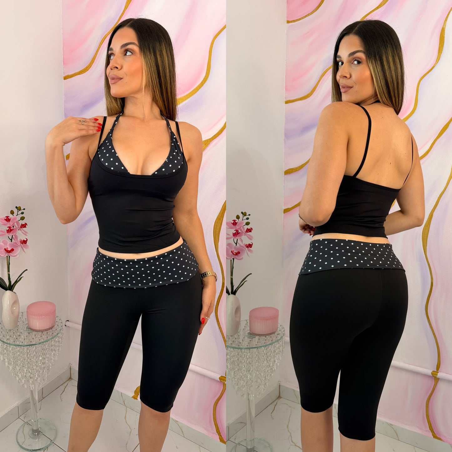 Polka Dots Black Legging Capri & Top Coverage
