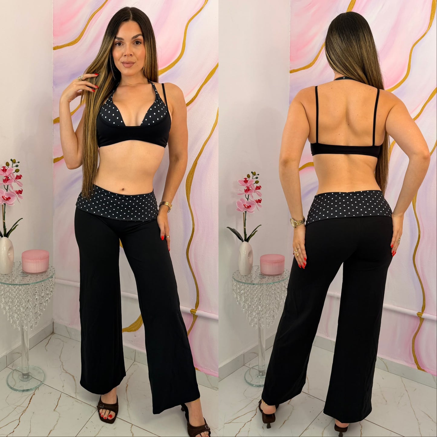 Polka Dots Black Legging Palazzo & Crop Top