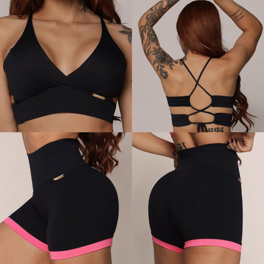 Black & Pink Short Brasileño & Crop Top Negro