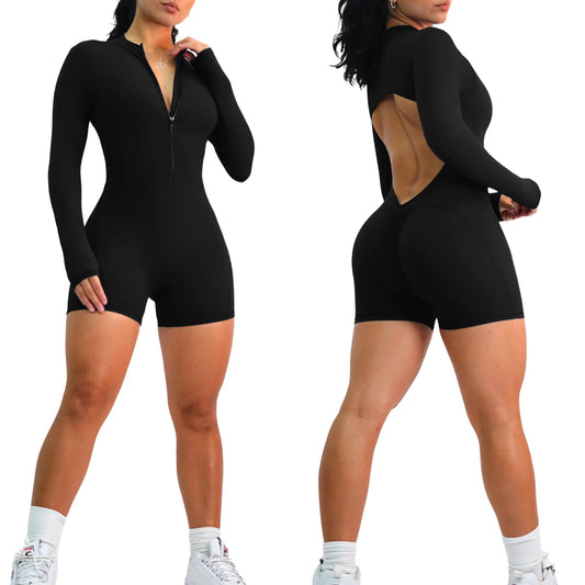 Sculpt Long Sleeve Romper Scrunch Negro