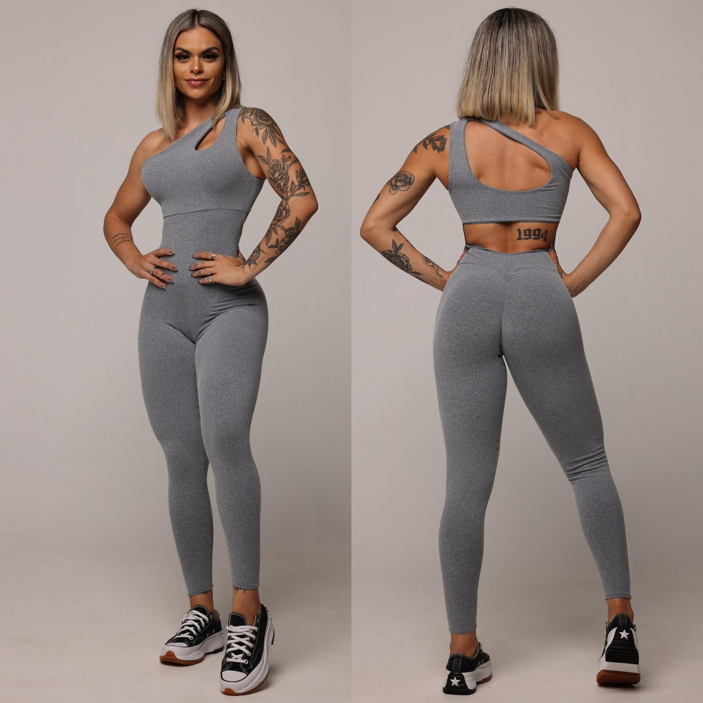 Enterizo de Compresión One Shoulder Gris Brasileño Scrunch (5 Estrellas)