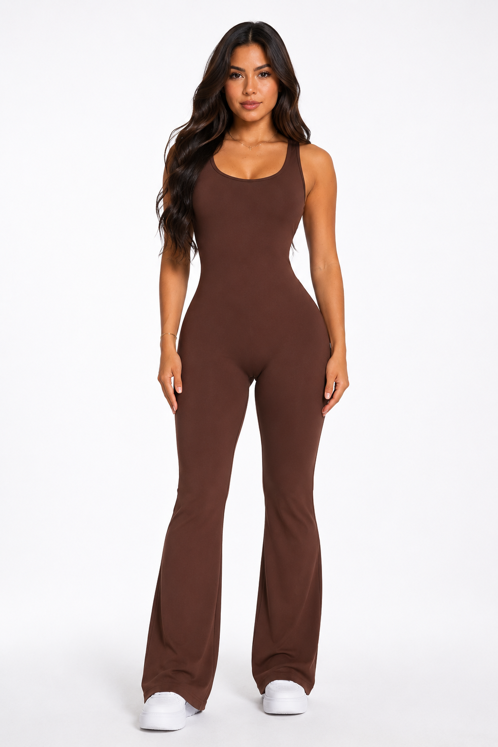 Viral V Flared Jumpsuit Brown