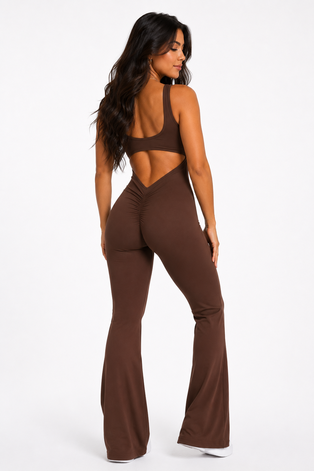 Viral V Flared Jumpsuit Brown