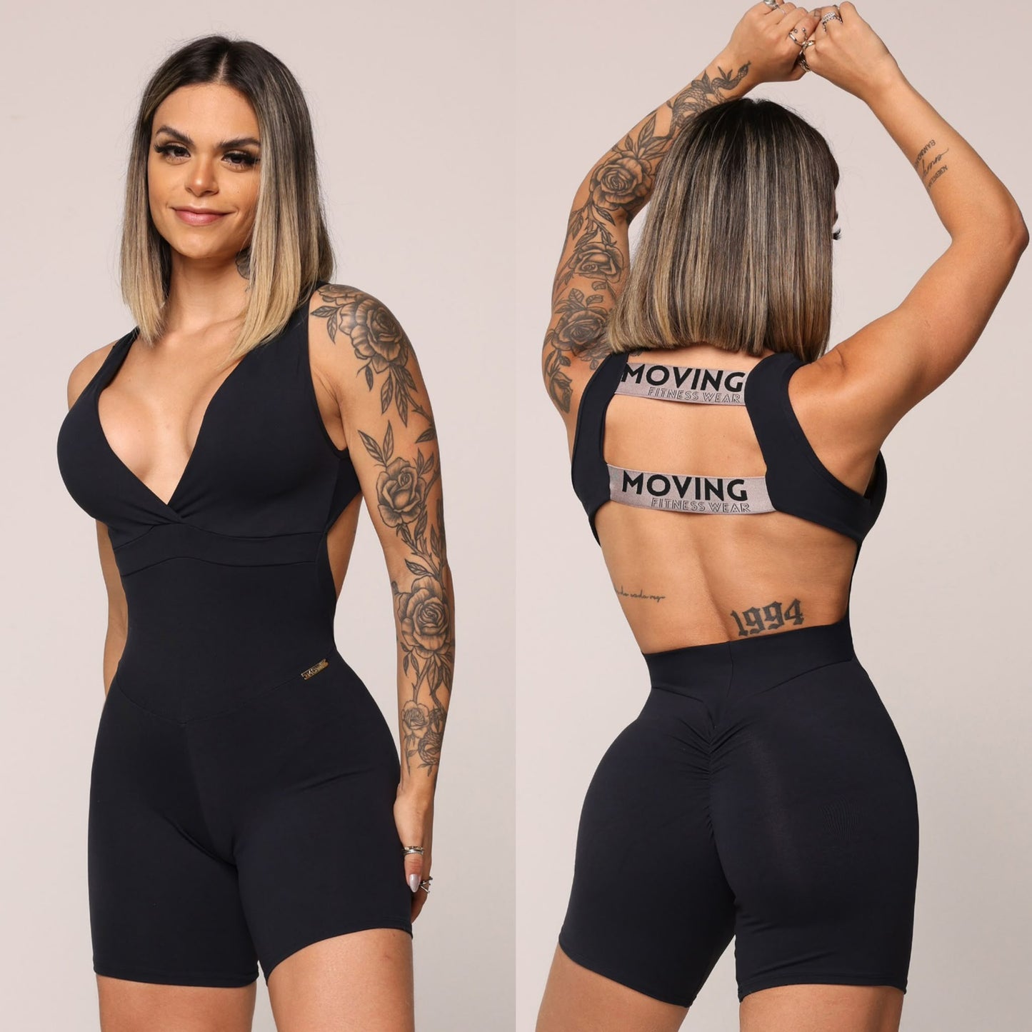 Black & Gray Romper Brasileño Scrunch