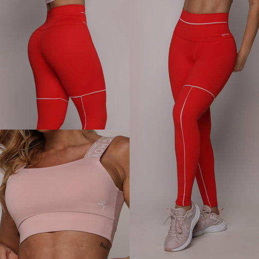 Legging de Compresión Rojo Brasileño (5 Estrellas) & Crop Top