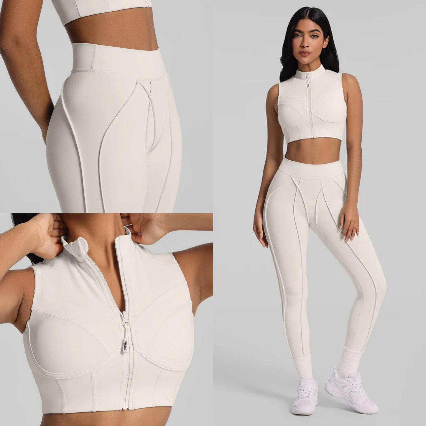 Trending Moto Mami Legging & Top con Zipper Beige