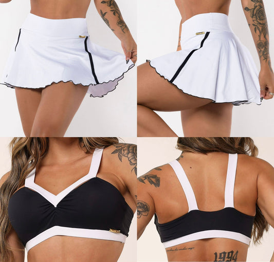 Black & White Falda con Pantalón  & Crop Top
