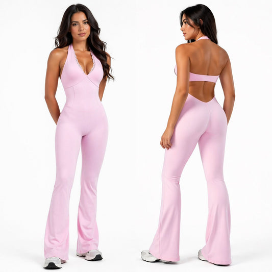 Princess Flared Holter Jumpsuit Rosa Claro