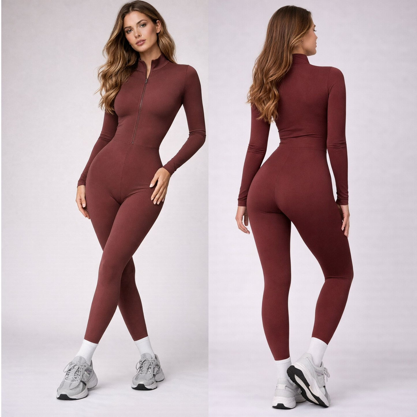 Seam Sculpt Enterizo Brick Red Manga Larga con Zipper